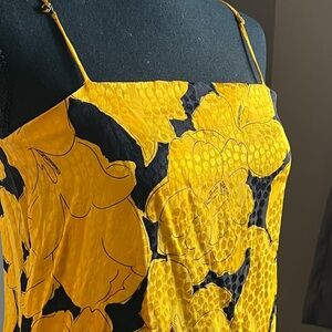 Vintage St. John Yellow and Black Resortwear Floral Silk Cami